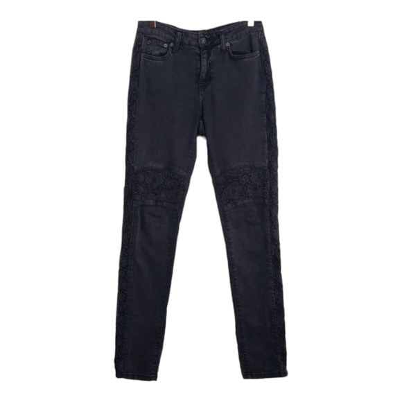 Carmar Denim Faded Black Crochet Knees Skinny Jeans 27 - Picture 1 of 6